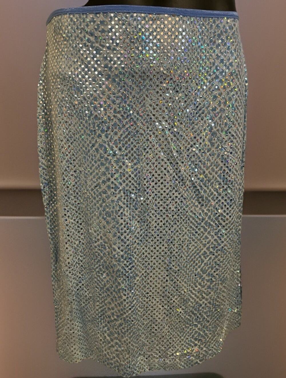 VTG Y2K Blue Sequin Shimmer A-line Skirt Mini Dress Raver Festival Grunge Fairy